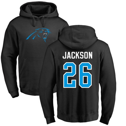 Carolina Panthers Men Black Donte Jackson Name and Number Logo NFL Football #26 Pullover Hoodie Sweatshirts